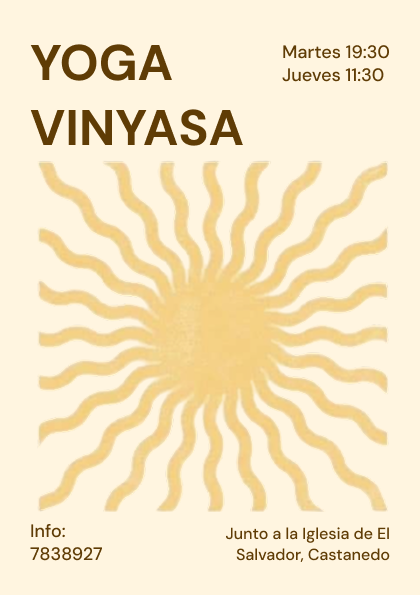 Cartel de yoga vinyasa con un sol de rayos ondulados